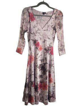 Komarov Floral Print Charmeuse Crinkle Midi Cocktail Dress Size M